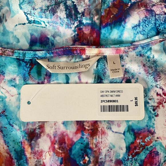 Soft Surroundings Day Spa Swim Dress Multi Abstract Short Sleeve Cover-up L - Picture 4 of 10